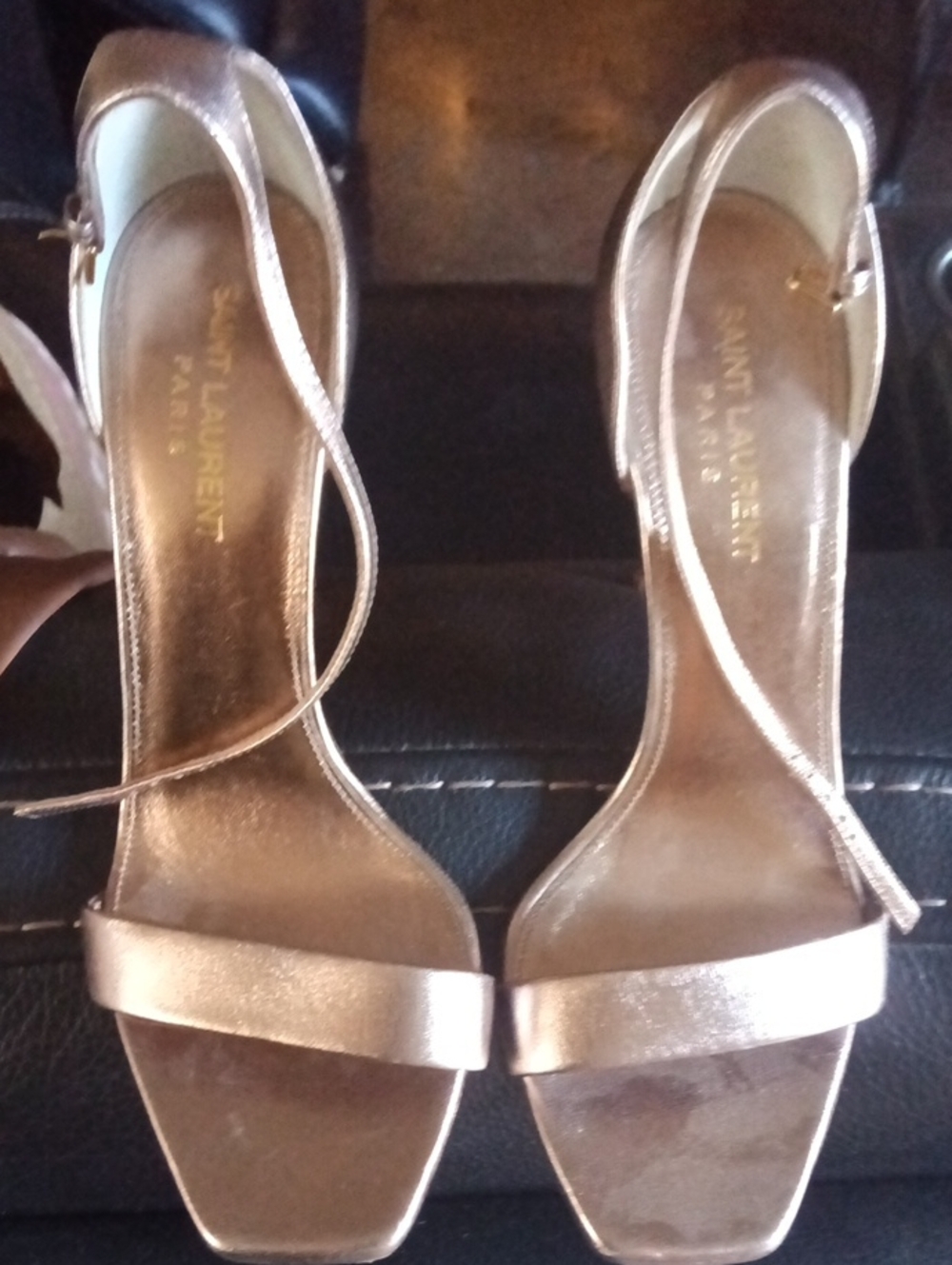 Saint Laurent Metallic Rose Gold Strappy Heel Sandals - Picture 1 of 4